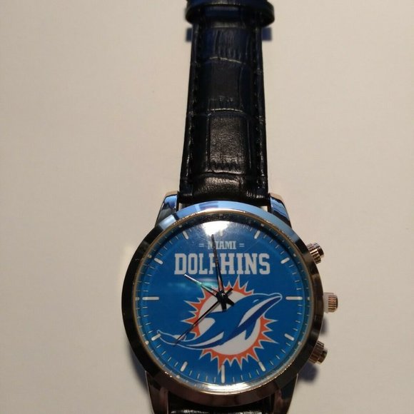 Miami Dolphins NFL Custom Leather Band Wrist Watch NEW!! - Picture 3 of 5